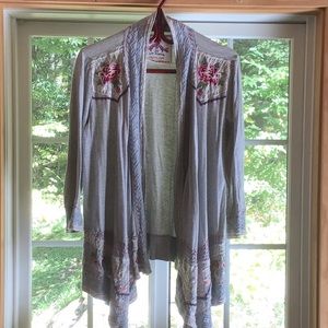 Johnny Was Floral Embroidered Waterfall Wrap.